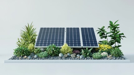 Fototapeta premium Realistic Solar Panel Surrounded by Plants Isolated