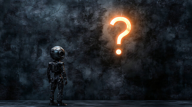 Robotic figure pondering a question