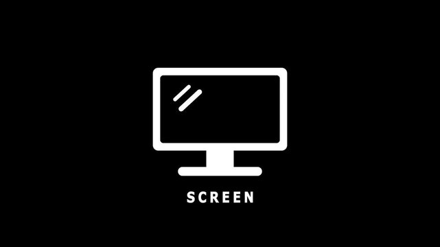Computer monitor or modern TV screen icon. White icon on black background