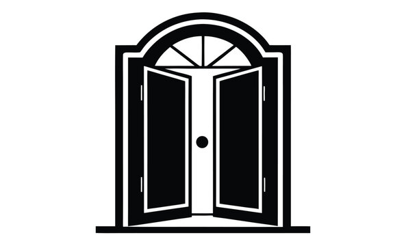 recommend clip art: Open wooden door icon silhouette
