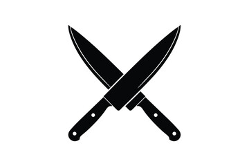 Silhouette design of a chef's knife with a sharp blade and a sleek handle crossed each other.eps