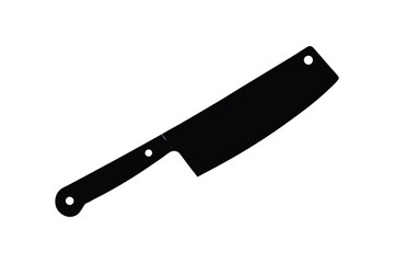 Silhouette design of a kitchen cleaver with a wide sharp blade and a sturdy handle.eps