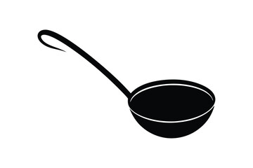 Silhouette design of a ladle with a deep, round bowl and a long handle.eps