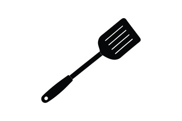 Silhouette design of a spatula with a flat, rectangular head and a long handle.eps