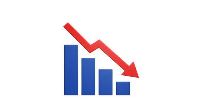 Declining business graph chart with red arrow