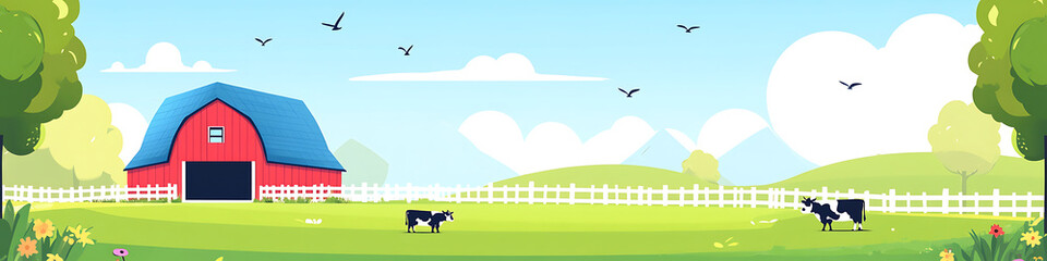 Obraz premium Farm Scene with Barn and Cows