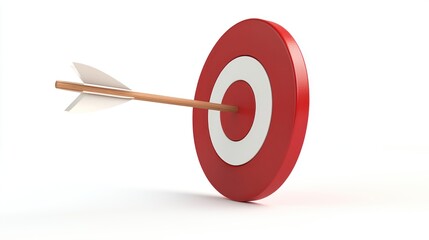 3D Cartoon White Arrow Hitting the Center of a Red Target Isolated