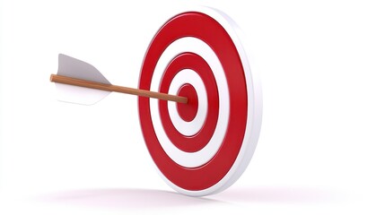 3D Cartoon White Arrow Hitting the Center of a Red Target Isolated
