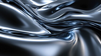 Metallic liquid surface forming sleek, undulating abstract pattern