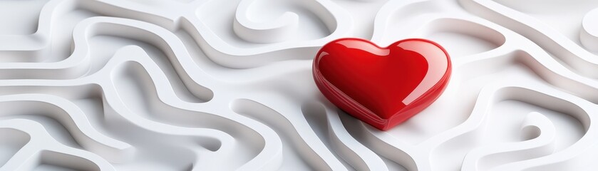 Stylish red 3D heart shape on white abstract background with love and romance concept