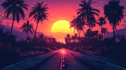 Tropical Road at Sunset