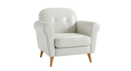 Isolated Cream Leather Armchair with Wooden Legs