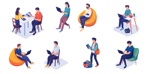 Diverse Isometric People: Men and Women Vectors for Modern Website Design, Presentations, and Marketing Materials
