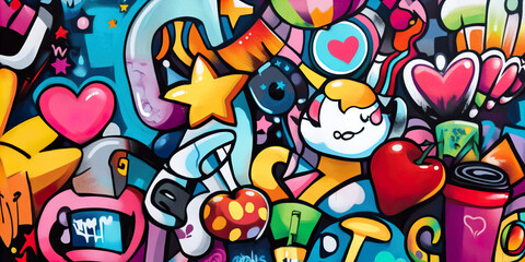 Vibrant Graffiti Icons: Love, Stars, and Coffee - A Playful Street Art Design Kit
