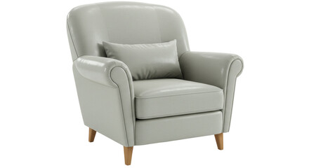 Isolated Gray Leather Armchair with Pillow