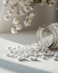 Spilled white pills still life zinc mockup