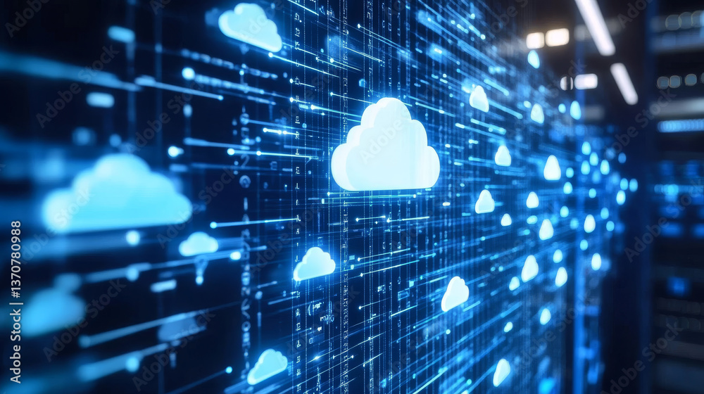 Poster document management and data transfer through cloud technology. exchange data with modern internet t