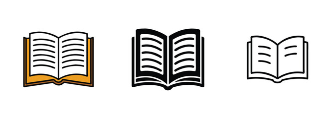 Open Book Icons Orange, Black, Line Art Styles