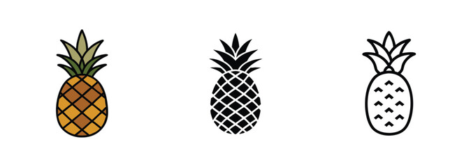 Pineapple Icon Set Color, Black, and Outline Styles