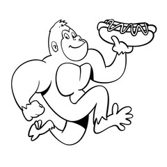 f Vintage Cartoon Gorilla Holding Hot Dog Vector Illustration