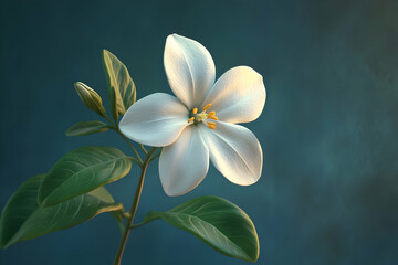 Obraz premium A close up view of a single white flower and leaves