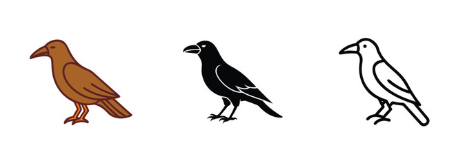 Three Crow vector arts Brown, Black, and Outline Designs