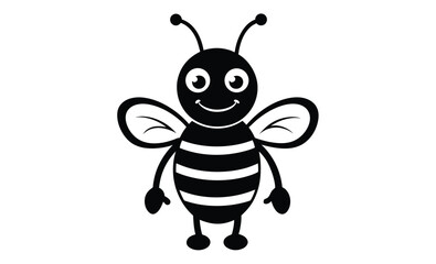 Funny bee character silhouette, hand drawn funny bee character, nature insects doodle illustration 