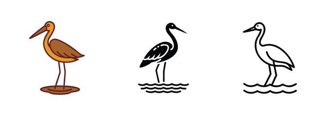 Elegant Crane Bird vector arts Color, Black, White, Water