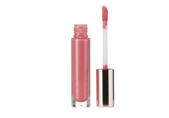 Hydrating lip gloss in clear tube with doe-foot applicator isolated on white background