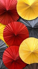 Red Yellow and Gray Paper Parasols Asian Design Background