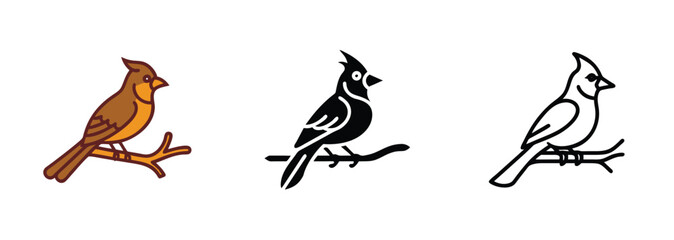Northern Cardinal Bird vector arts Color, Silhouette, Outline