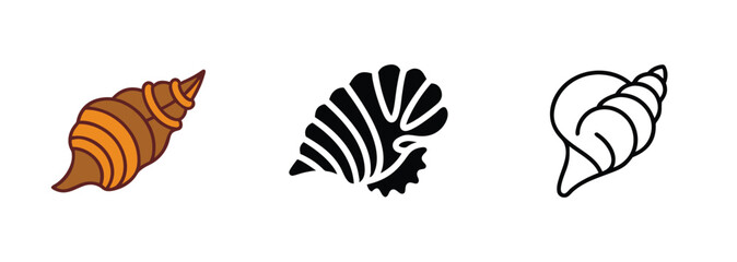 Fototapeta premium Seashell Icons Colorful, Black, and Line Art Designs