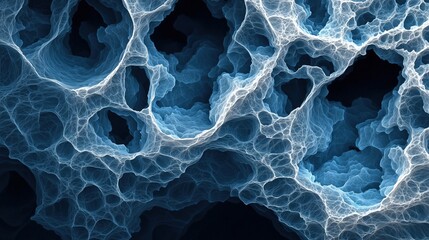 Abstract blue network with organic shapes and hollow structures