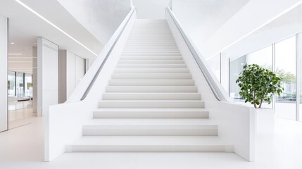 Fototapeta premium Modern minimalist white staircase in a spacious, bright office or public building