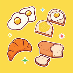 Simple breakfast sticker set concept illustration