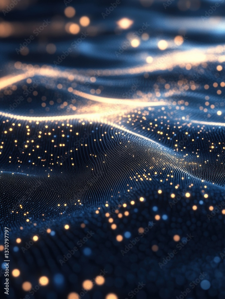 Poster Futuristic abstract background with glowing digital particles in a structured pattern demonstrating high-tech elegance and depth