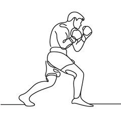 Fototapeta premium Boxer in Action Line Drawing of Fighter in Motion 