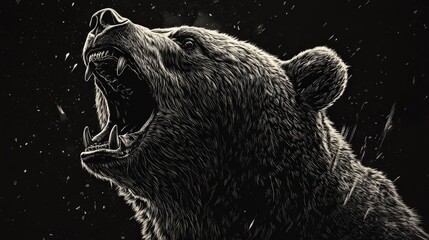 Majestic grizzly bear roars beneath a vast, starry night. Intricate fur and focused eyes capture a moment of wild intensity