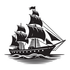 Majestic Sailing Ship Silhouette Vector Illustration Nautical Adventure Theme
