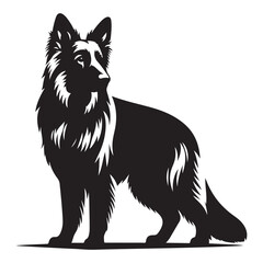 Silhouette German Shepherd Dog Standing Alert and Loyal