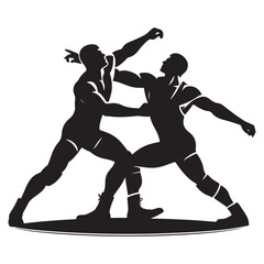 Silhouette Wrestling Match Vector Illustration Combat Sports Competition