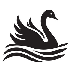 Obraz premium Elegant Swan Black Silhouette Vector Graceful Bird on Water