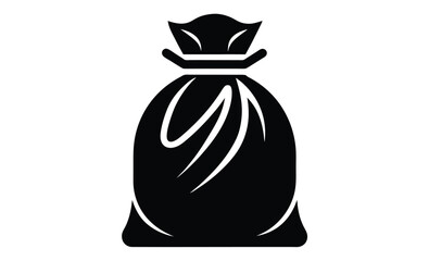 Tied garbage bag icon silhouette, black silhouette of a tied garbage bag in minimal flat design style for vector art 