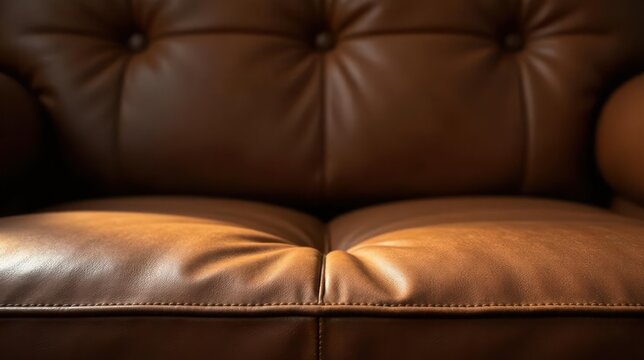 Warm Brown Leather Upholstery Texture Detail A Close-Up View of a Luxurious, Button-Tufting Sofa