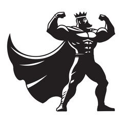 Silhouette of Muscular King Flexing Biceps Shows Power and Royalty