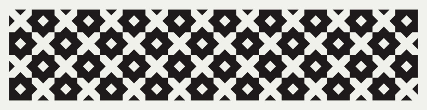 Seamless black and white mid century modern geometric pattern for banners, backgrounds, fabric design, home decor.