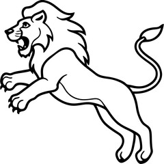 Obraz premium angry lion in a jump silhouette line art vector illustration