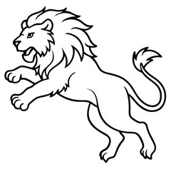 angry lion in a jump silhouette line art vector illustration