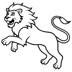 angry lion in a jump silhouette line art vector illustration