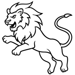 angry lion in a jump silhouette line art vector illustration